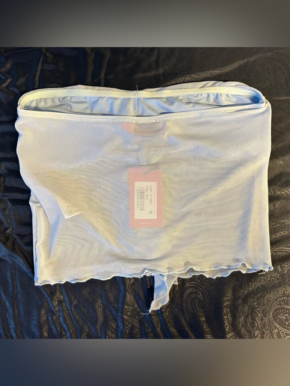 Edikted Pale Blue Ruffled Strapless Bandeau Top - Picture 2 of 3